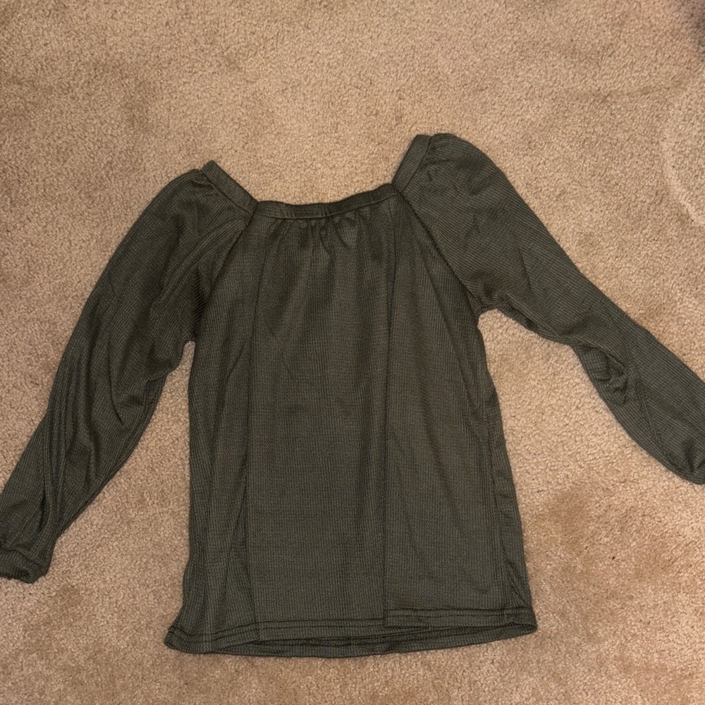 Off-Shoulder Long Sleeve Top - Olive Green
